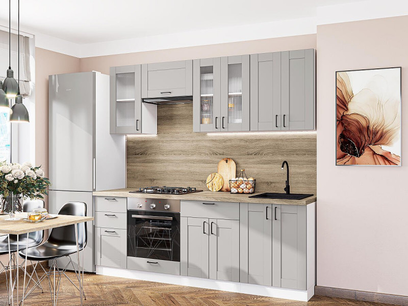 Кухня Лофт-01 Grey Silk/Белый 2140*2200*600